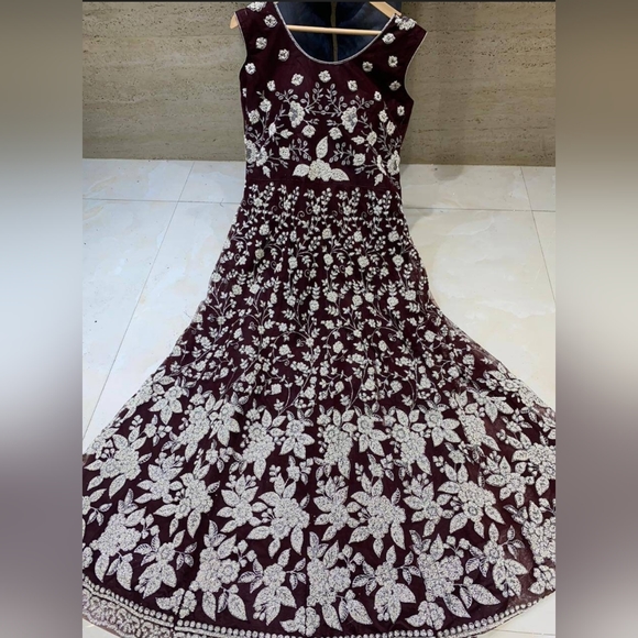 Net beads work Anarkali - Picture 1 of 1